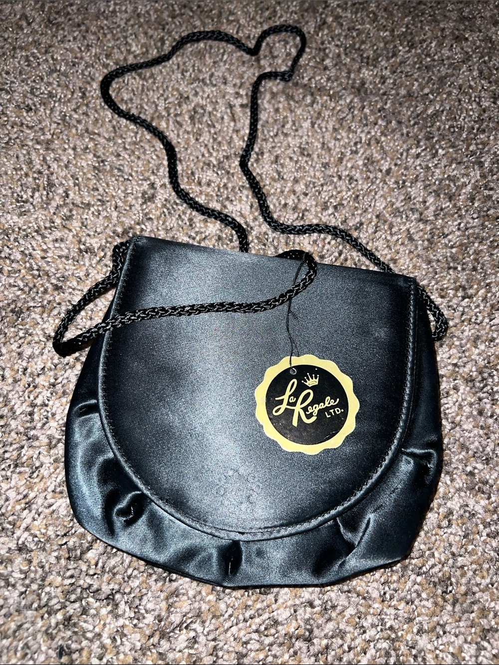 Le Regale Black Satin Crossbody Purse with Braided Strap